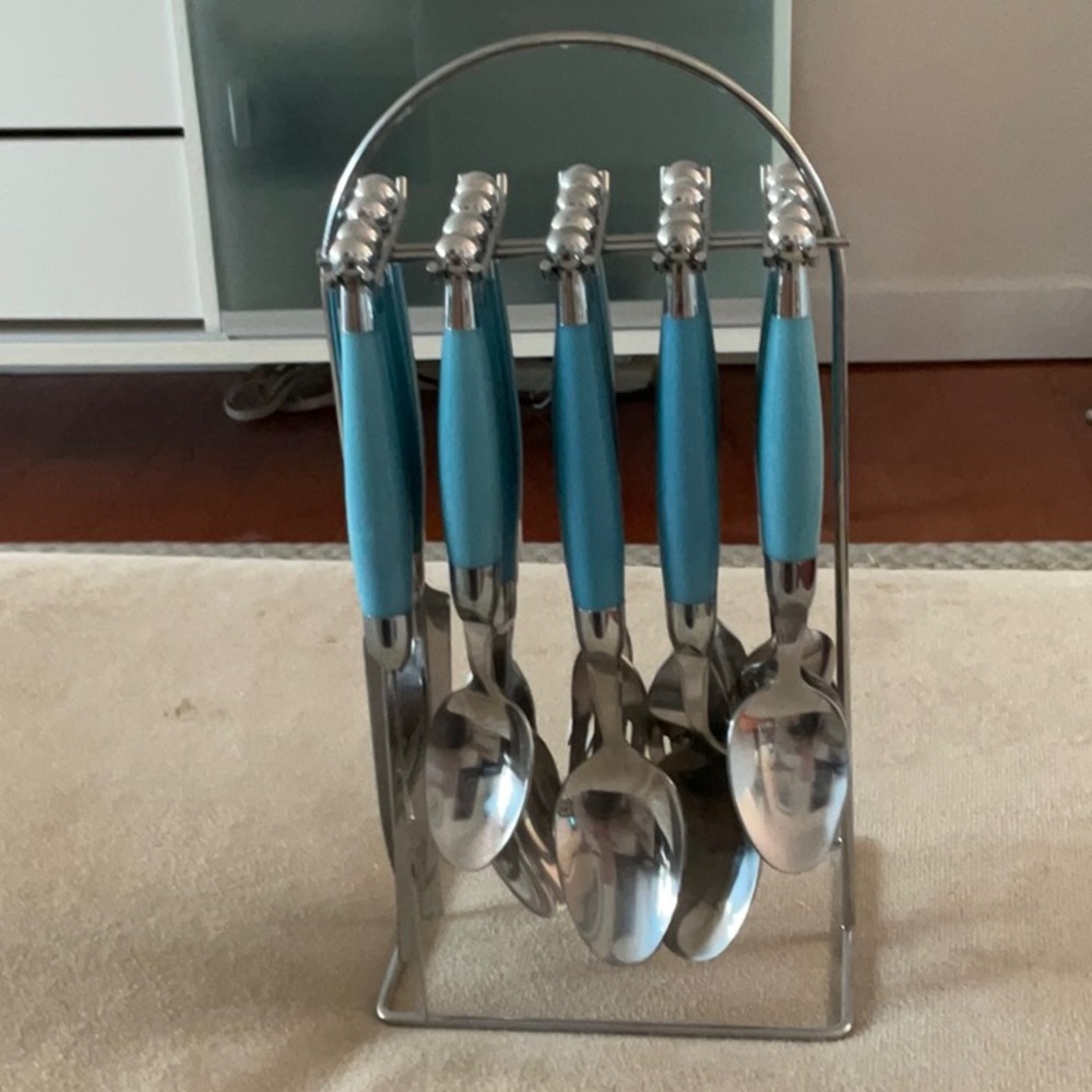 Elegant Blue and Silver Dining Flatware Set.. great for indoors or outdoors.